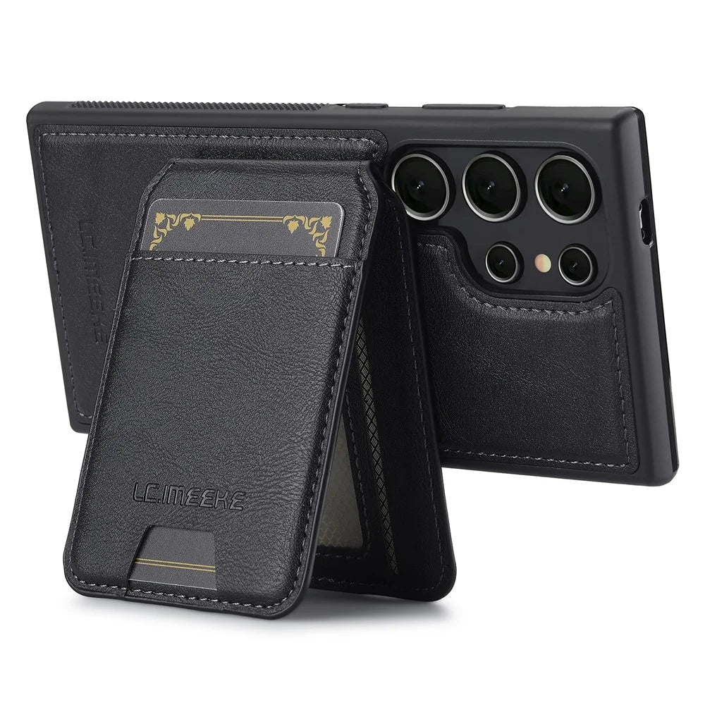 LC.IMEEKE L3 For Samsung Galaxy S23 Ultra Magnetic Case Detachable Card Holder Leather+TPU Mobile Cover - Black - 3
