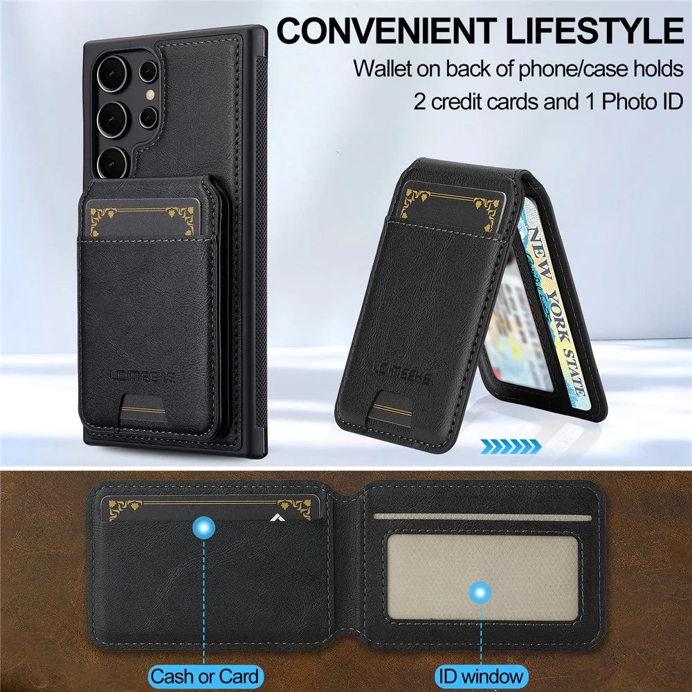 LC.IMEEKE L3 For Samsung Galaxy S23 Ultra Magnetic Case Detachable Card Holder Leather+TPU Mobile Cover - Black - 5