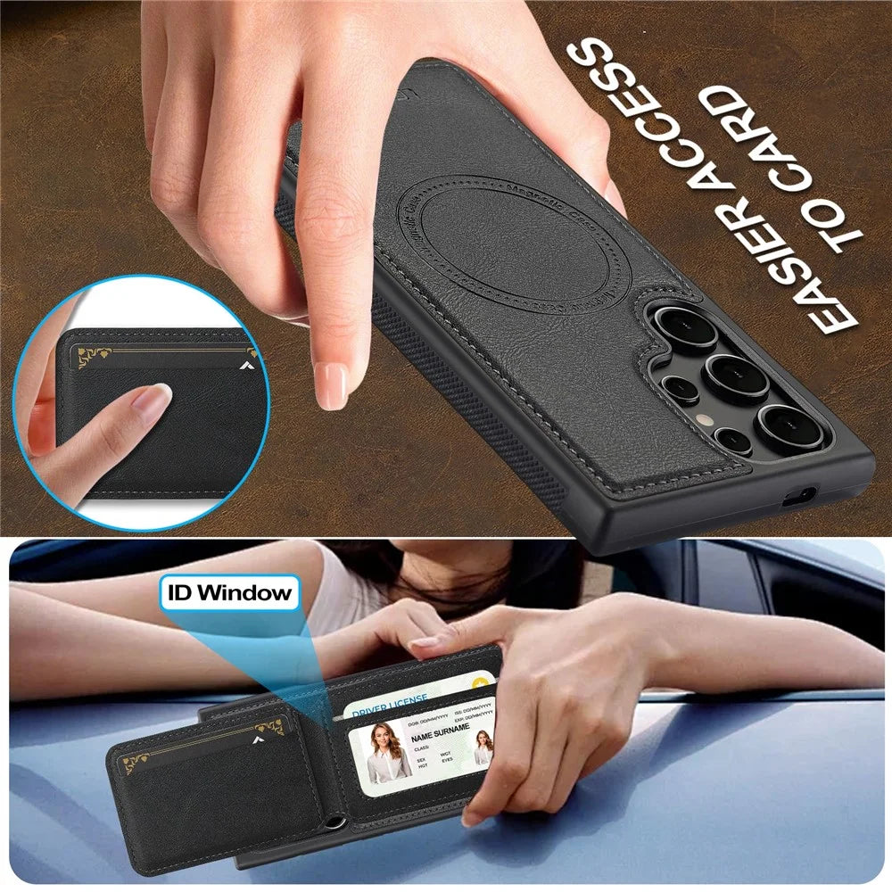 LC.IMEEKE L3 For Samsung Galaxy S23 Ultra Magnetic Case Detachable Card Holder Leather+TPU Mobile Cover - Black - 6