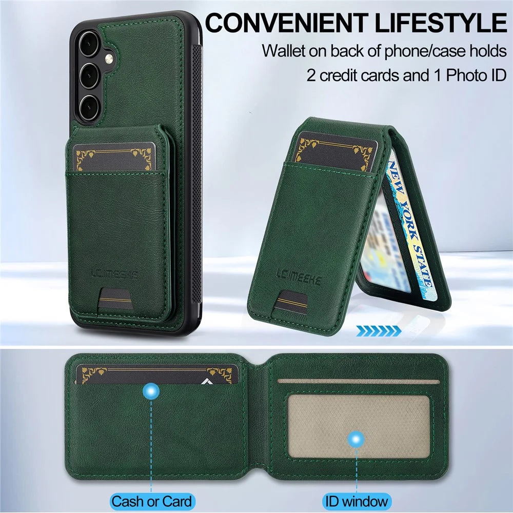 LC.IMEEKE L3 For Samsung Galaxy S23 FE Magnetic Case Detachable Card Holder Leather+TPU Mobile Cover - Green - 5