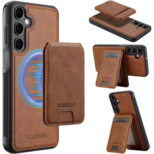 LC.IMEEKE L3 For Samsung Galaxy S24 FE Magnetic Case Detachable Card Holder Leather+TPU Mobile Cover - Brown - 1
