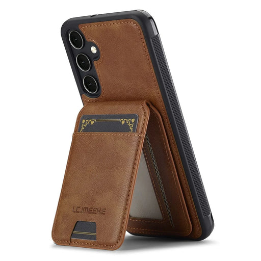 LC.IMEEKE L3 For Samsung Galaxy S24 FE Magnetic Case Detachable Card Holder Leather+TPU Mobile Cover - Brown - 2