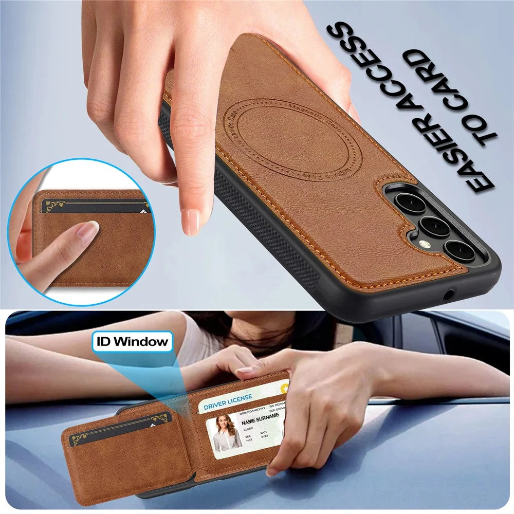 LC.IMEEKE L3 For Samsung Galaxy S24 FE Magnetic Case Detachable Card Holder Leather+TPU Mobile Cover - Brown - 6