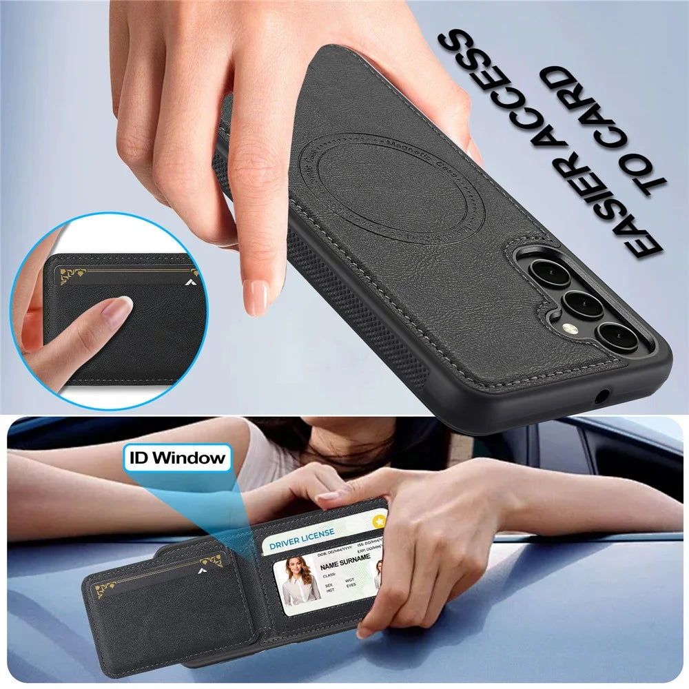 LC.IMEEKE L3 For Samsung Galaxy A35 5G Magnetic Case Detachable Card Holder Leather+TPU Mobile Cover - Black - 6