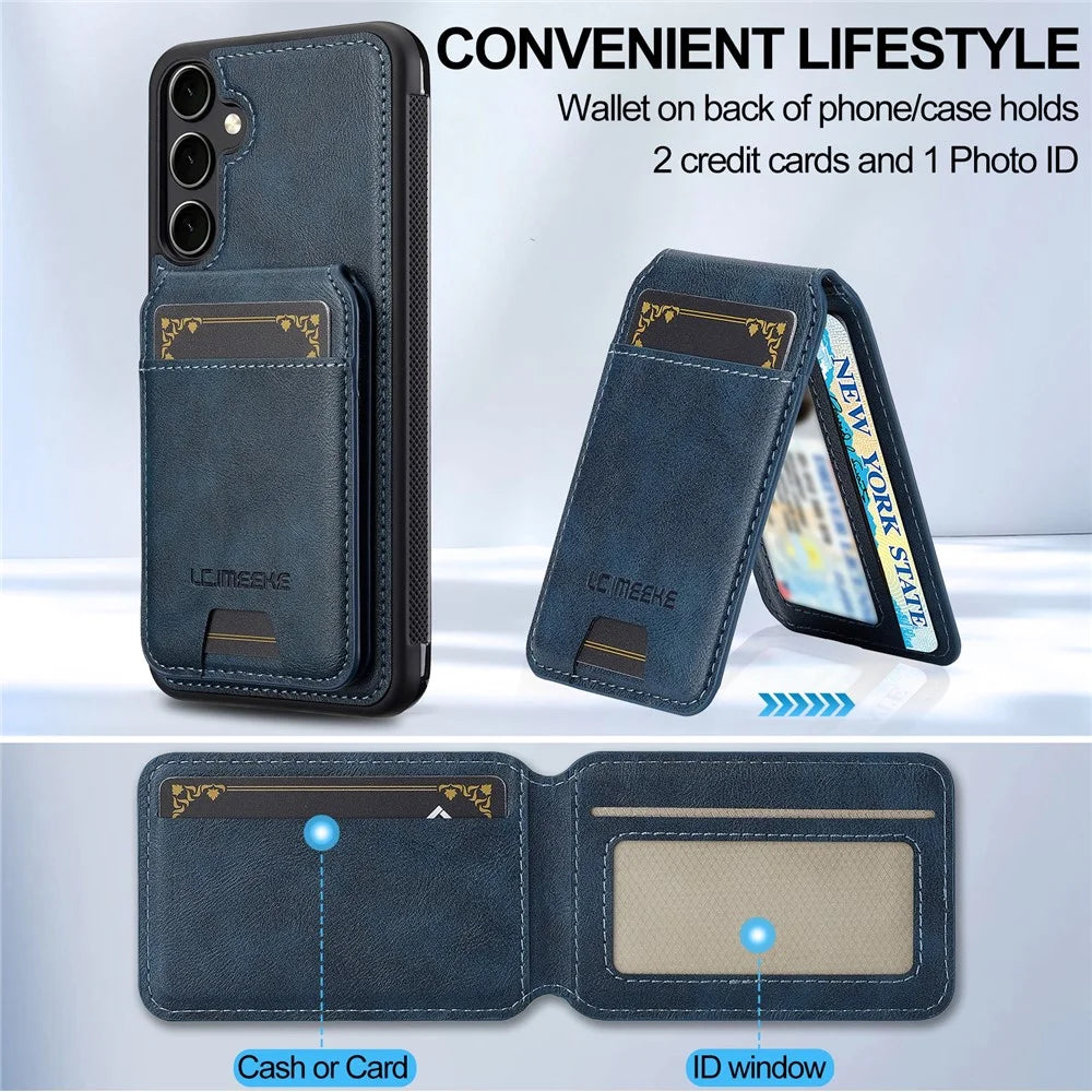 LC.IMEEKE L3 For Samsung Galaxy A55 5G Magnetic Case Detachable Card Holder Leather+TPU Mobile Cover - Blue - 5