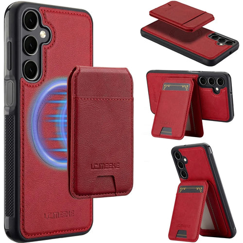 LC.IMEEKE L3 For Samsung Galaxy A15 4G / 5G Magnetic Case Detachable Card Holder Leather+TPU Mobile Cover - Red - 1