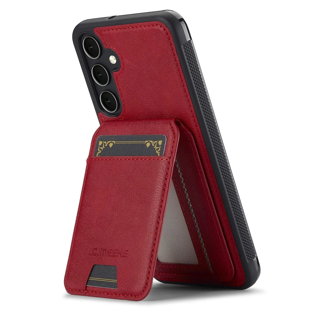 LC.IMEEKE L3 For Samsung Galaxy A15 4G / 5G Magnetic Case Detachable Card Holder Leather+TPU Mobile Cover - Red - 2
