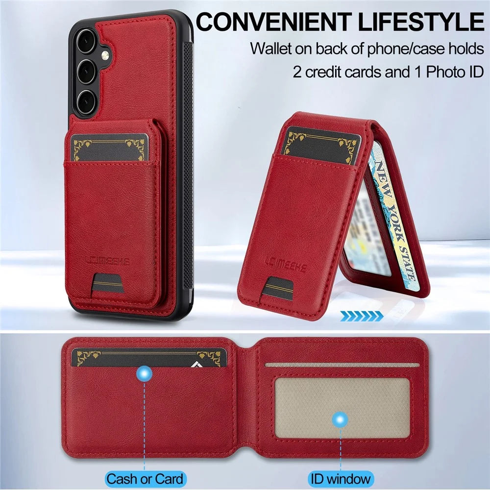 LC.IMEEKE L3 For Samsung Galaxy A15 4G / 5G Magnetic Case Detachable Card Holder Leather+TPU Mobile Cover - Red - 5