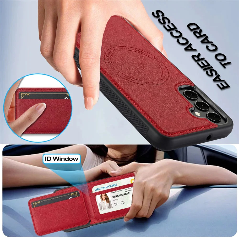 LC.IMEEKE L3 For Samsung Galaxy A15 4G / 5G Magnetic Case Detachable Card Holder Leather+TPU Mobile Cover - Red - 6