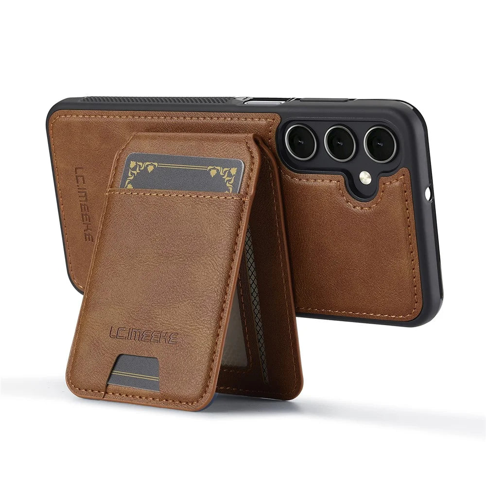 LC.IMEEKE L3 For Samsung Galaxy A16 4G / 5G Magnetic Case Detachable Card Holder Leather+TPU Mobile Cover - Brown - 3
