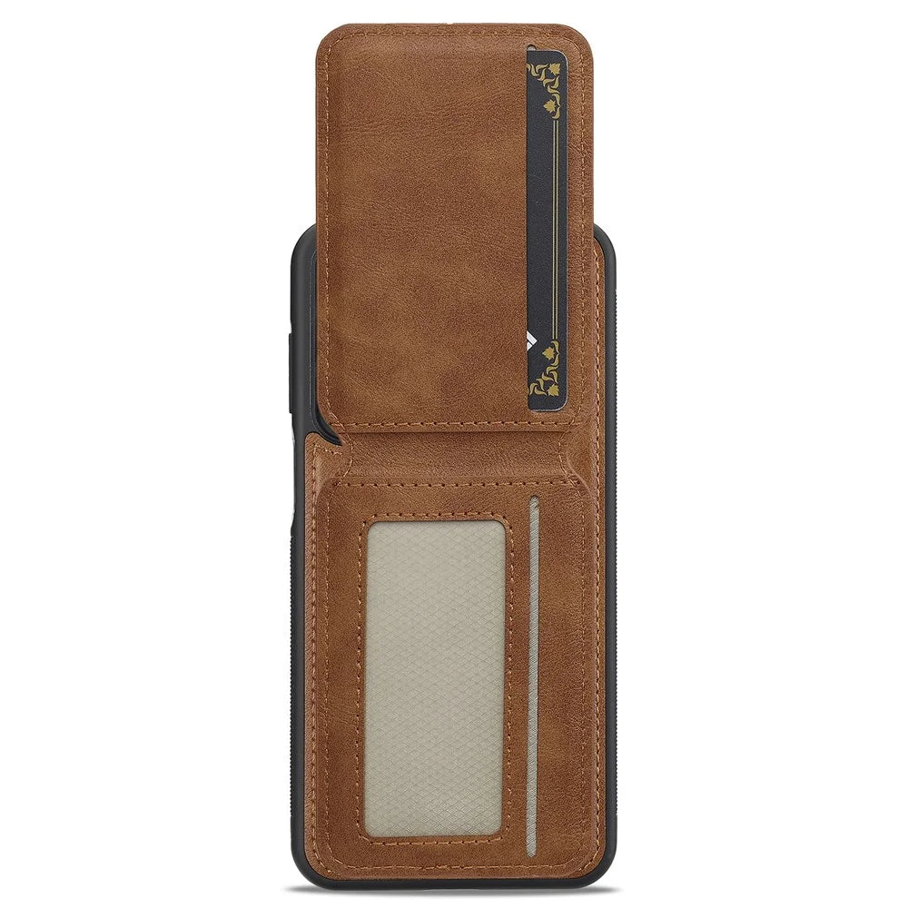 LC.IMEEKE L3 For Samsung Galaxy A16 4G / 5G Magnetic Case Detachable Card Holder Leather+TPU Mobile Cover - Brown - 4