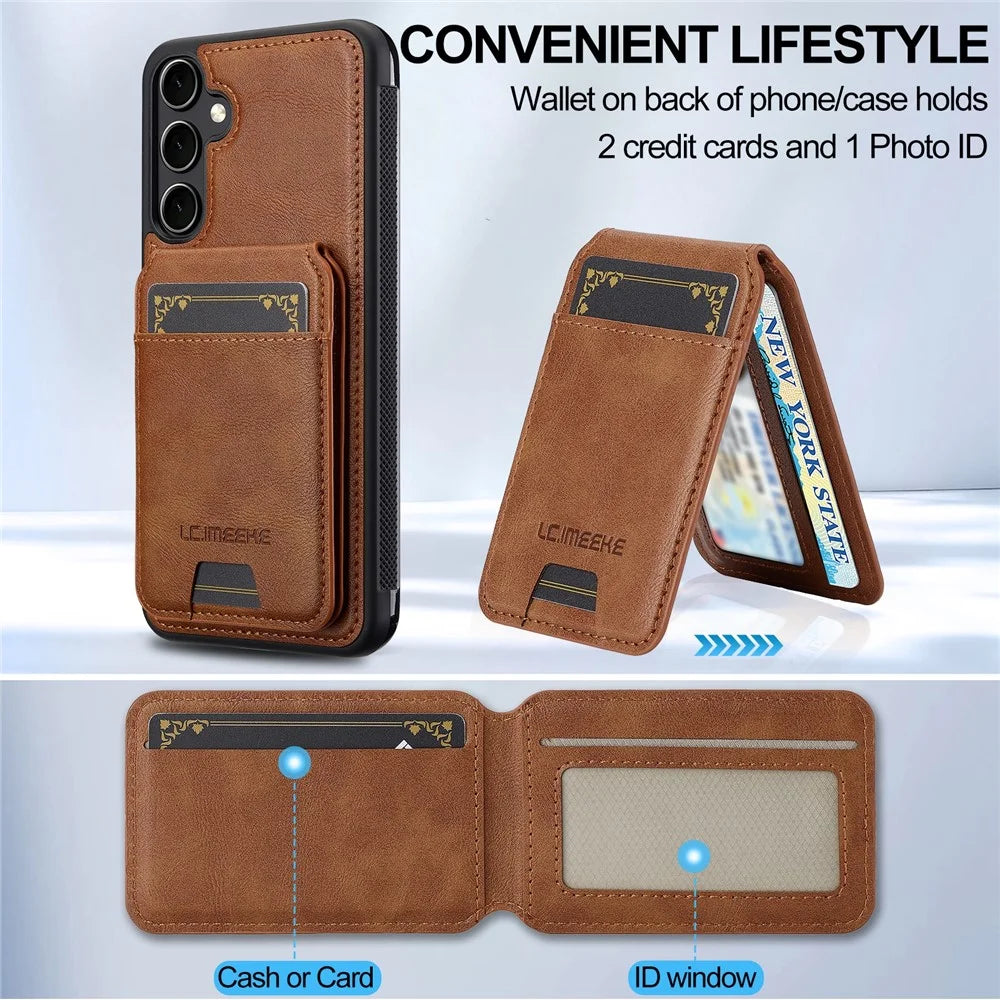 LC.IMEEKE L3 For Samsung Galaxy A16 4G / 5G Magnetic Case Detachable Card Holder Leather+TPU Mobile Cover - Brown - 5