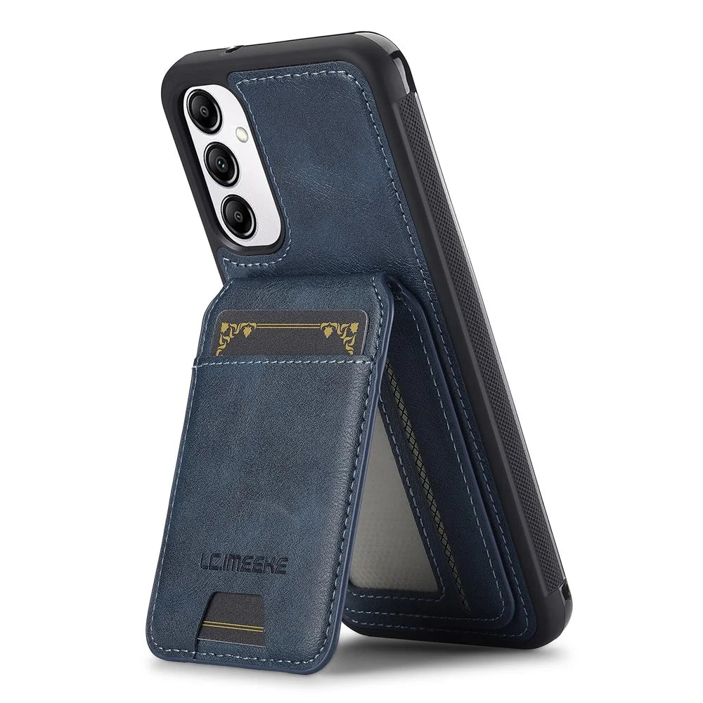 LC.IMEEKE L3 For Samsung Galaxy A14 4G / 5G Magnetic Case Detachable Card Holder Leather+TPU Mobile Cover - Blue - 2