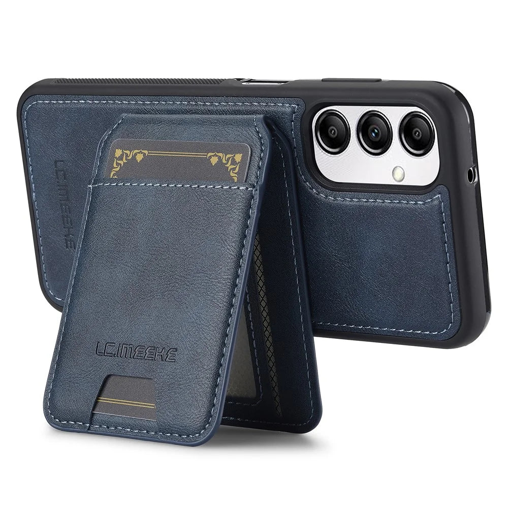 LC.IMEEKE L3 For Samsung Galaxy A14 4G / 5G Magnetic Case Detachable Card Holder Leather+TPU Mobile Cover - Blue - 3