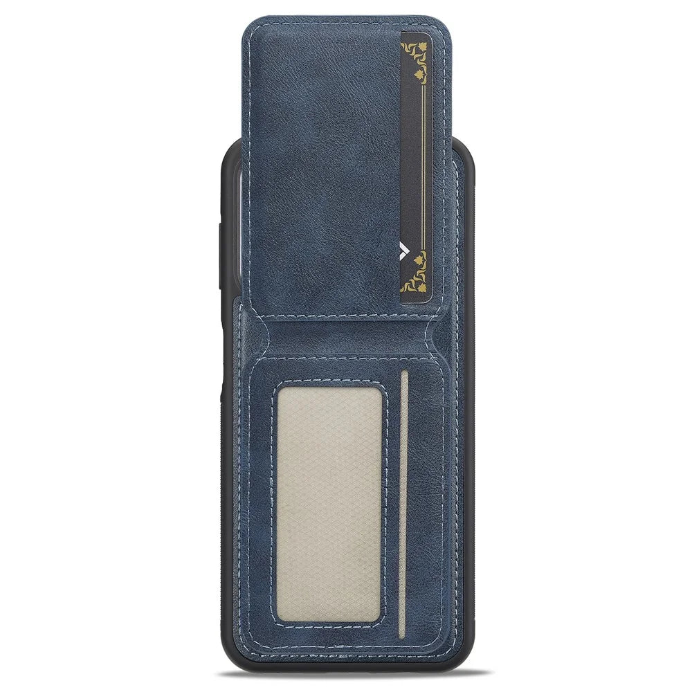 LC.IMEEKE L3 For Samsung Galaxy A14 4G / 5G Magnetic Case Detachable Card Holder Leather+TPU Mobile Cover - Blue - 4