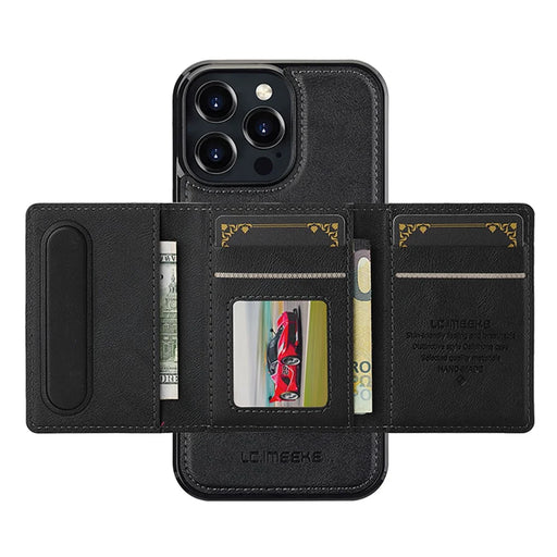 LC.IMEEKE L5 For iPhone 16 Pro Magnetic Phone Case Leather Back Cover with Detachable Card Holder - Black - 2