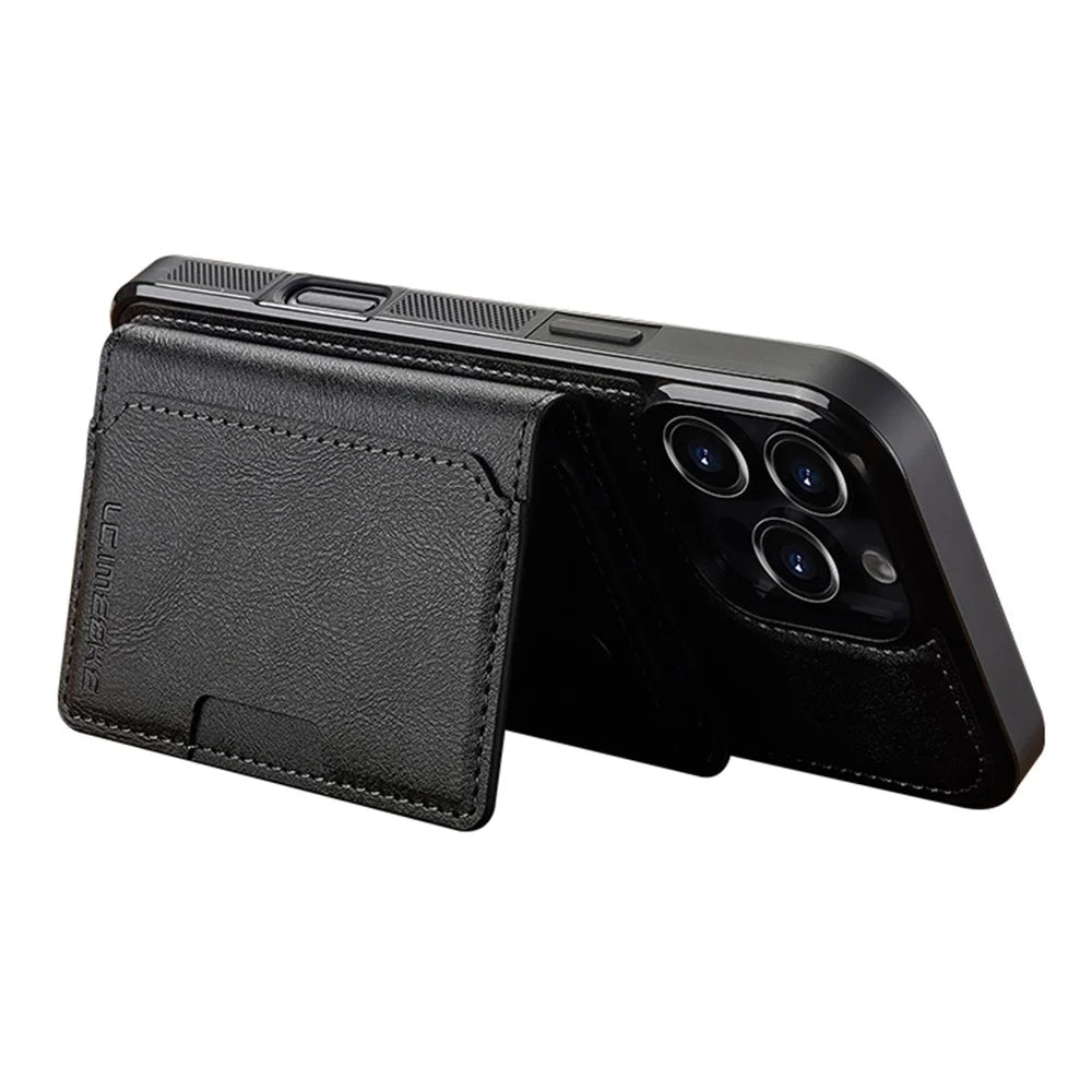 LC.IMEEKE L5 For iPhone 16 Pro Magnetic Phone Case Leather Back Cover with Detachable Card Holder - Black - 3