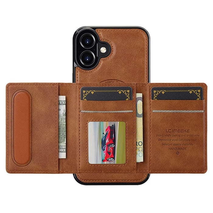 LC.IMEEKE L5 For iPhone 16 Plus Magnetic Phone Case Leather Back Cover with Detachable Card Holder - Brown - 2