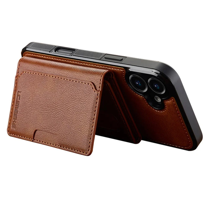 LC.IMEEKE L5 For iPhone 16 Plus Magnetic Phone Case Leather Back Cover with Detachable Card Holder - Brown - 3