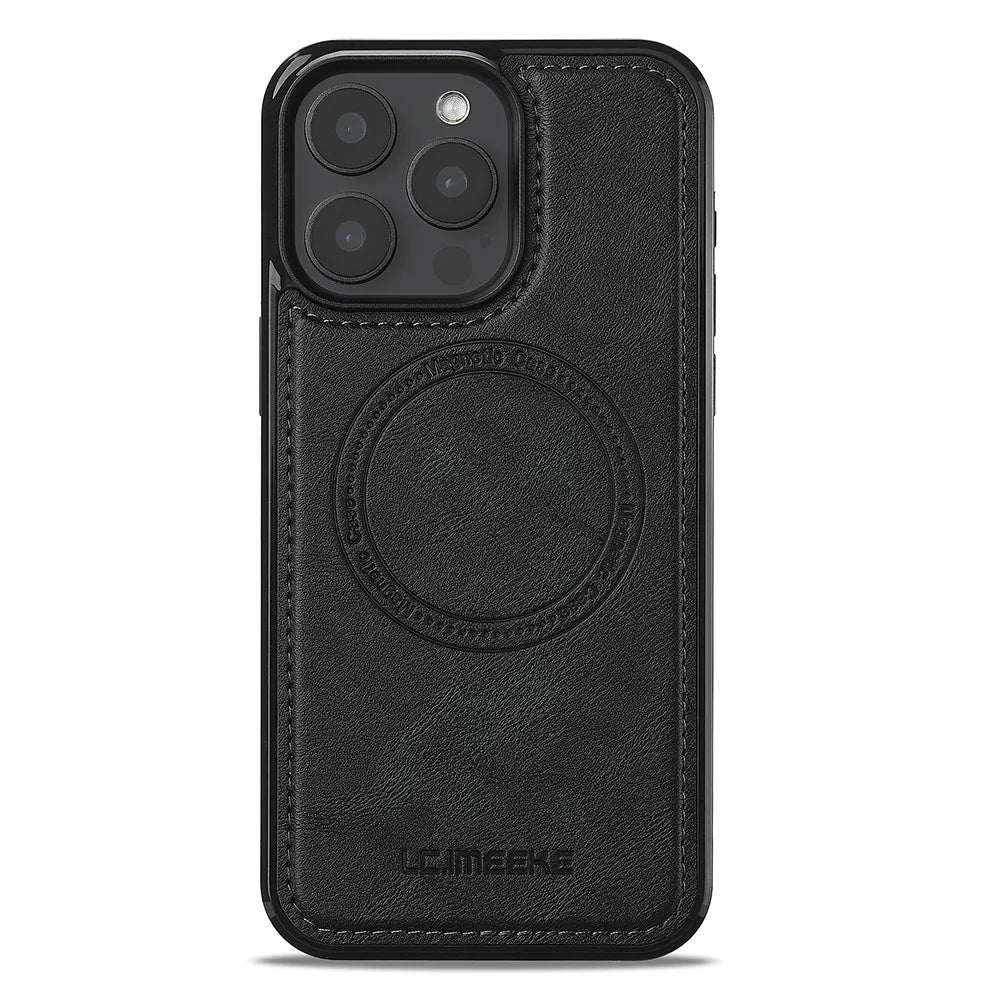 LC.IMEEKE L5 For iPhone 15 Pro Max Magnetic Phone Case Leather Back Cover with Detachable Card Holder - Black - 2