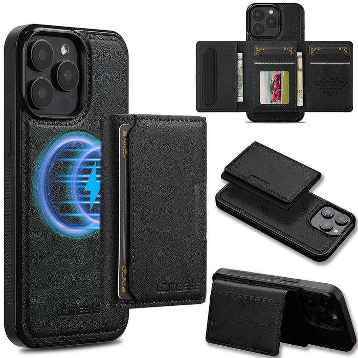 LC.IMEEKE L5 For iPhone 14 Pro Max Magnetic Phone Case Leather Back Cover with Detachable Card Holder - Black - 1
