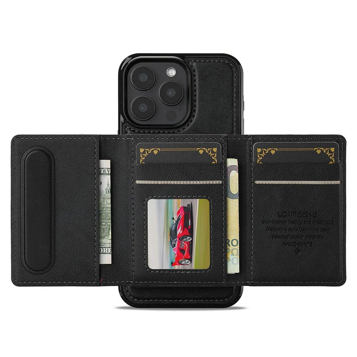 LC.IMEEKE L5 For iPhone 14 Pro Max Magnetic Phone Case Leather Back Cover with Detachable Card Holder - Black - 3