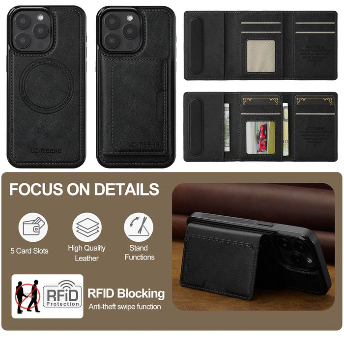 LC.IMEEKE L5 For iPhone 14 Pro Max Magnetic Phone Case Leather Back Cover with Detachable Card Holder - Black - 4