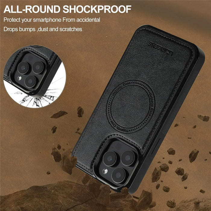 LC.IMEEKE L5 For iPhone 14 Pro Max Magnetic Phone Case Leather Back Cover with Detachable Card Holder - Black - 5