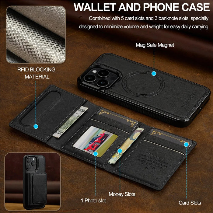 LC.IMEEKE L5 For iPhone 14 Pro Max Magnetic Phone Case Leather Back Cover with Detachable Card Holder - Black - 6