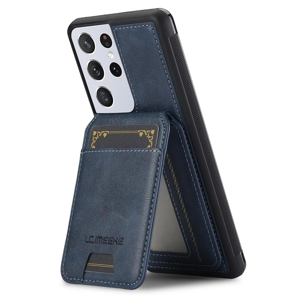 LC.IMEEKE L3 For Samsung Galaxy S22 Ultra 5G Magnetic Case Detachable Card Holder Leather+TPU Mobile Cover - Blue - 2
