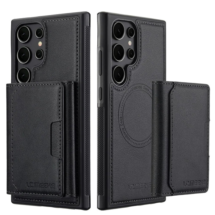LC.IMEEKE L5 For Samsung Galaxy S24 Ultra Magnetic Phone Case Leather Back Cover with Detachable Card Holder - Black - 2