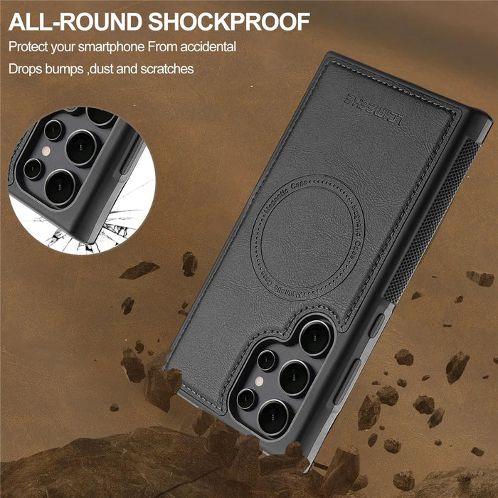 LC.IMEEKE L5 For Samsung Galaxy S24 Ultra Magnetic Phone Case Leather Back Cover with Detachable Card Holder - Black - 4