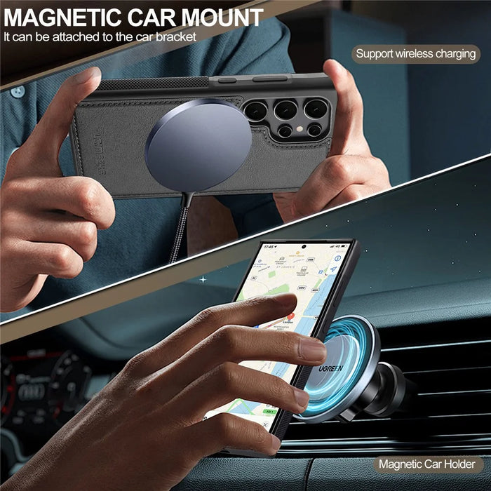 LC.IMEEKE L5 For Samsung Galaxy S24 Ultra Magnetic Phone Case Leather Back Cover with Detachable Card Holder - Black - 6