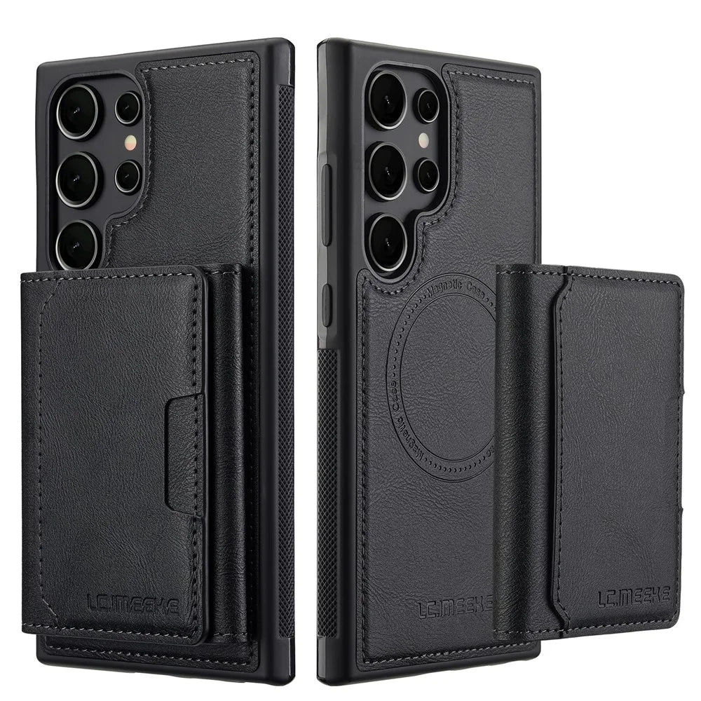LC.IMEEKE L5 For Samsung Galaxy S23 Ultra Magnetic Phone Case Leather Back Cover with Detachable Card Holder - Black - 2