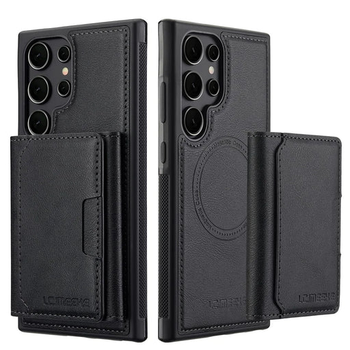 LC.IMEEKE L5 For Samsung Galaxy S22 Ultra 5G Magnetic Phone Case Leather Back Cover with Detachable Card Holder - Black - 2