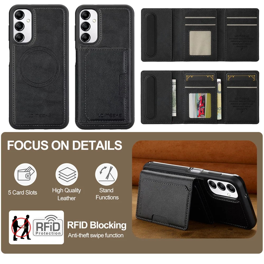 LC.IMEEKE L5 For Samsung Galaxy A34 5G Magnetic Phone Case Leather Back Cover with Detachable Card Holder - Black - 3