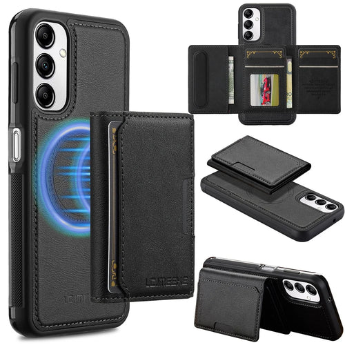 LC.IMEEKE L5 For Samsung Galaxy A14 4G / 5G Magnetic Phone Case Leather Back Cover with Detachable Card Holder - Black - 1