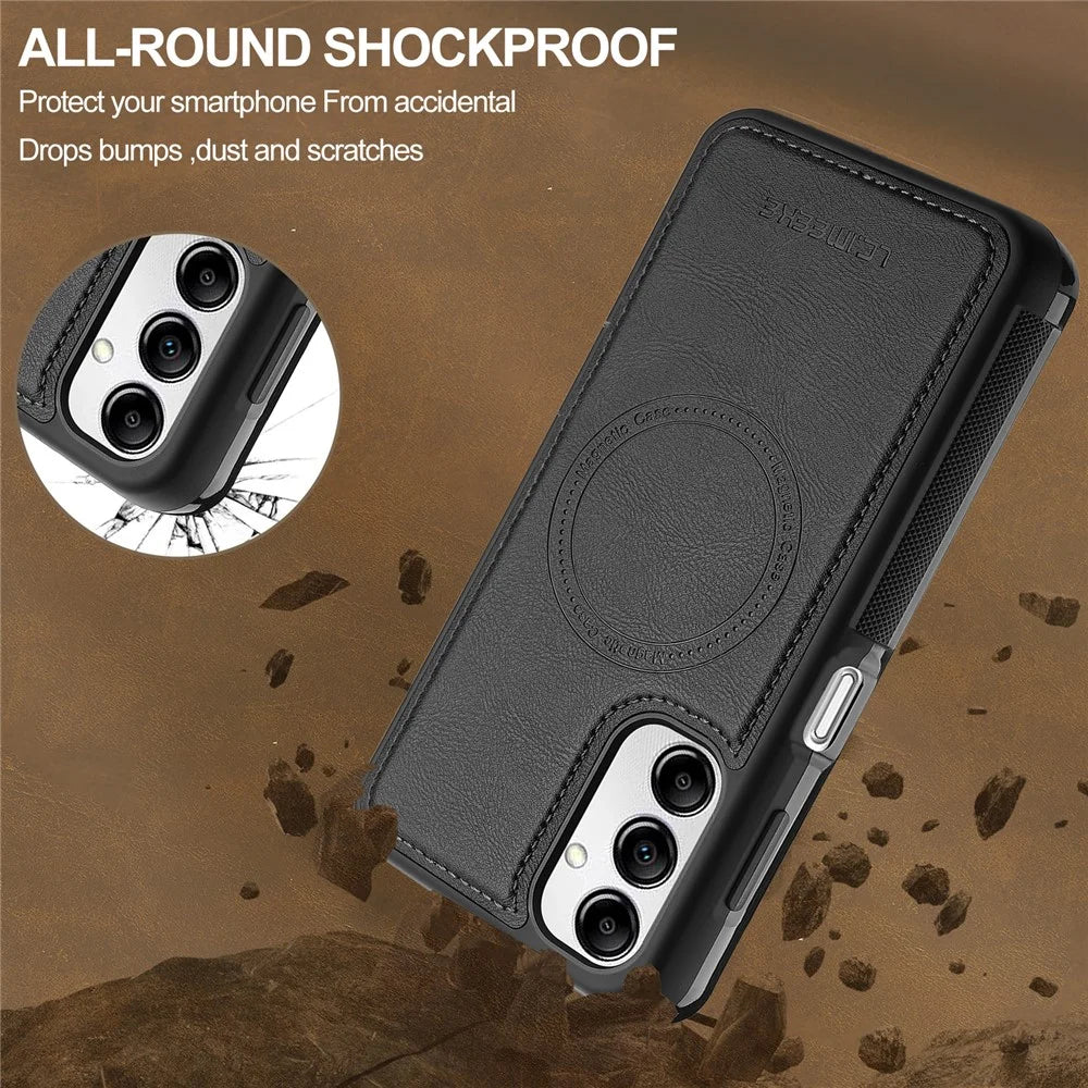 LC.IMEEKE L5 For Samsung Galaxy A14 4G / 5G Magnetic Phone Case Leather Back Cover with Detachable Card Holder - Black - 4