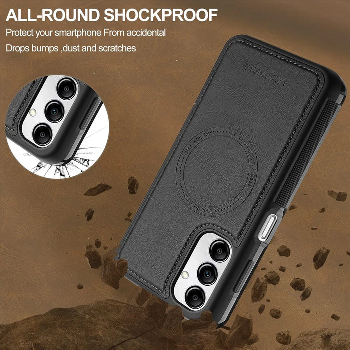 LC.IMEEKE L5 For Samsung Galaxy A14 4G / 5G Magnetic Phone Case Leather Back Cover with Detachable Card Holder - Black - 4
