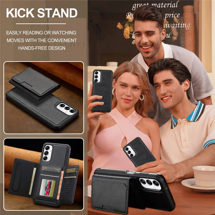 LC.IMEEKE L5 For Samsung Galaxy A14 4G / 5G Magnetic Phone Case Leather Back Cover with Detachable Card Holder - Black - 7