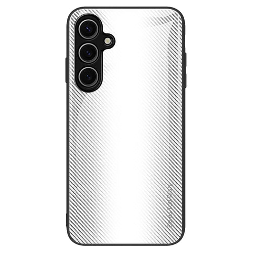 For Samsung Galaxy A16 5G  /  4G Case Carbon Fiber Texture Tempered Glass+TPU Phone Cover - White - 1