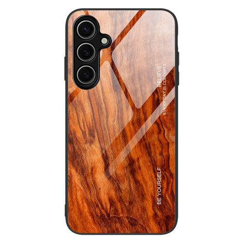 For Samsung Galaxy A16 5G  /  4G Case TPU+Tempered Glass Back Phone Cover Wood Texture - Orange - 1