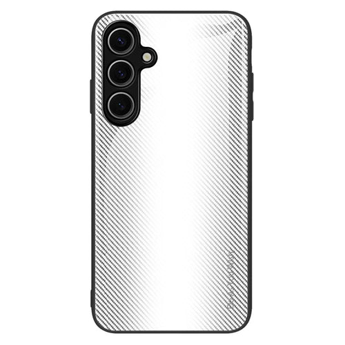 For Samsung Galaxy A36 5G Case Carbon Fiber Texture Tempered Glass+TPU Phone Cover - White - 1