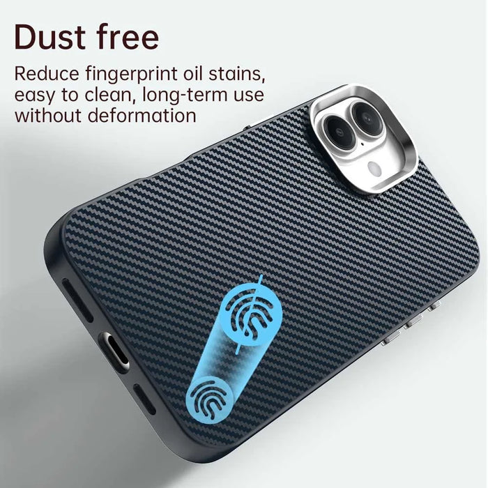 For iPhone 16 Case Cell Phone Hybrid Back Cover Carbon Fiber Texture - Black - 4
