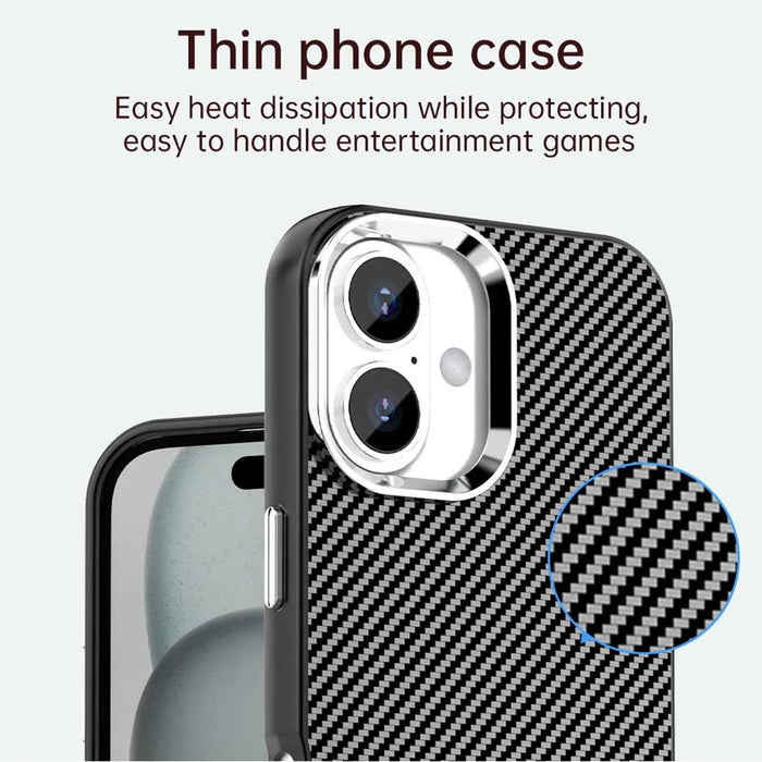 For iPhone 16 Case Cell Phone Hybrid Back Cover Carbon Fiber Texture - Black - 5