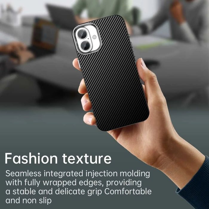 For iPhone 16 Case Cell Phone Hybrid Back Cover Carbon Fiber Texture - Black - 6