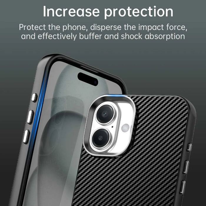 For iPhone 16 Case Cell Phone Hybrid Back Cover Carbon Fiber Texture - Black - 7