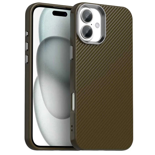 For iPhone 16 Plus Case Cell Phone Hybrid Back Cover Carbon Fiber Texture - Brown - 1