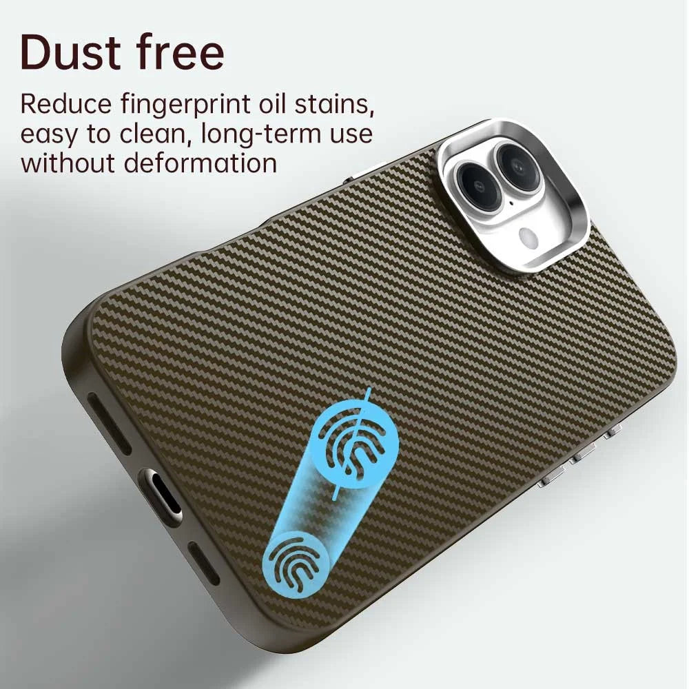 For iPhone 16 Plus Case Cell Phone Hybrid Back Cover Carbon Fiber Texture - Brown - 4