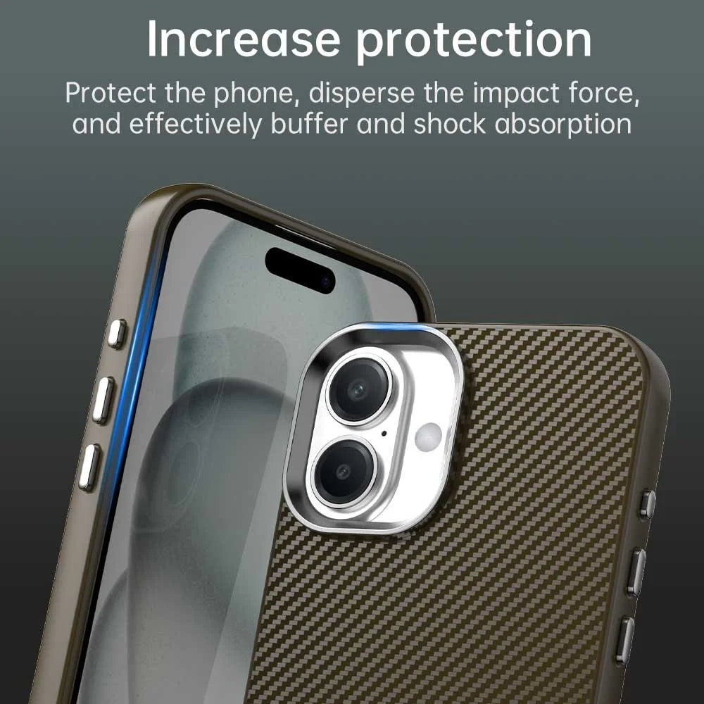 For iPhone 16 Plus Case Cell Phone Hybrid Back Cover Carbon Fiber Texture - Brown - 7